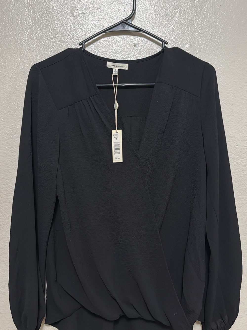 Max Studio Black Long-Sleeve Wrap Blouse